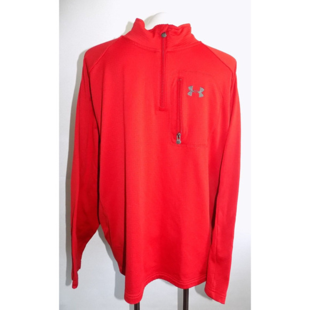 Under Armour Mens XXL Red Quarter Zip Grid Fleece Pullover Activewear Top